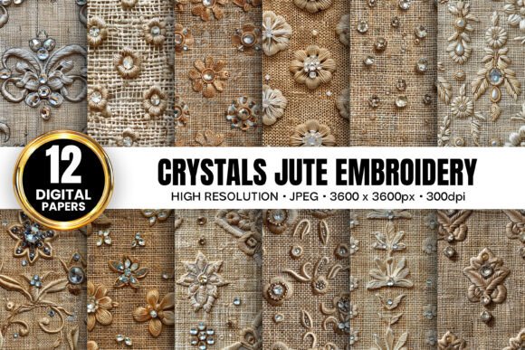 Reviewing Crystals Jute Embroidery Digital Papers